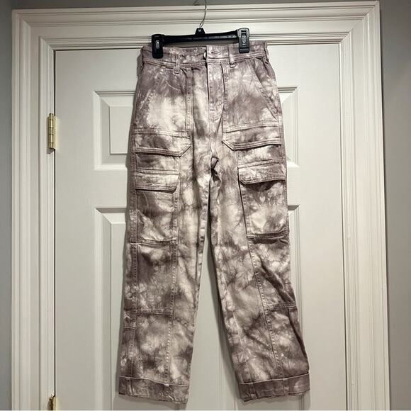 FREE PEOPLE We The Free Tie Dye Madison Utility Cargo Jeans 100% Cotton Size 25 - Picture 6 of 16